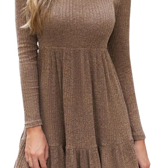 Fall Dress for Women 2025 Casual Round Neck Long Sleeve Knit Ruffled Fitted A Li - Picture 1 of 7